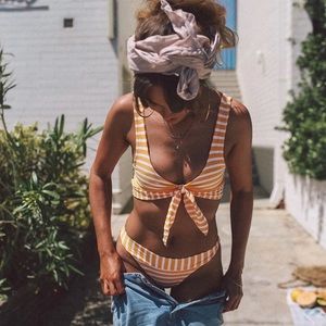 Stripe Printed Bow Bikini Set